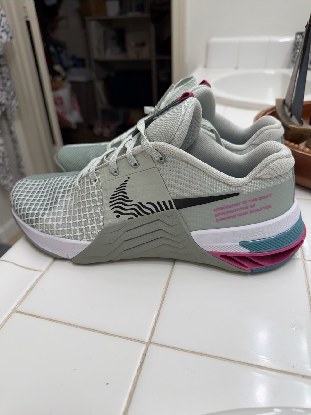 Nike Light Gray Training Shoes with Pink & Teal Accents
